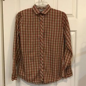 1970s rust and gold metallic plaid blouse VINTAGE